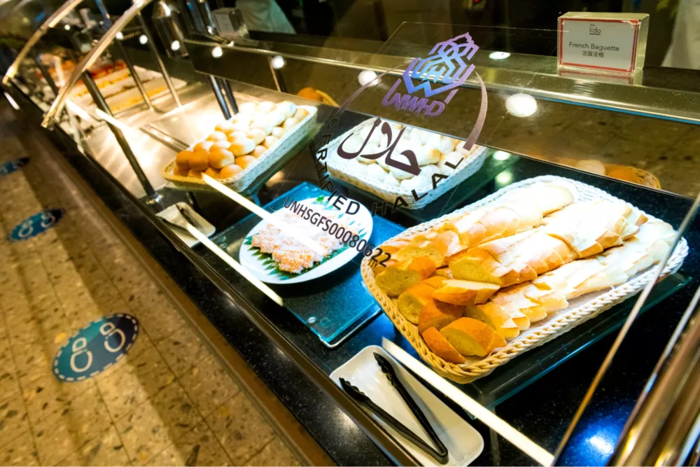Halal food selection at a buffet counter
